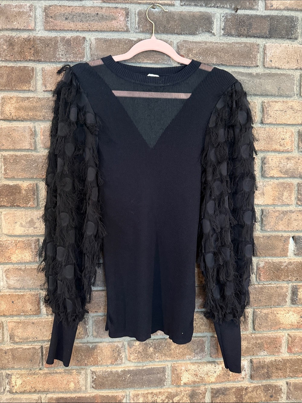 Black Textured Sleeve Knit Top - Women